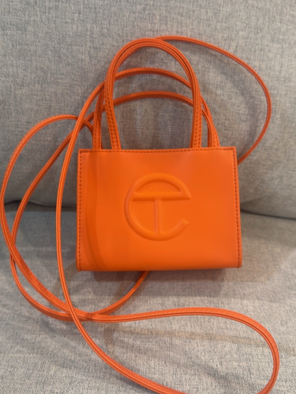 Telfar Orange Mini Tote Bag with Embossed Logo